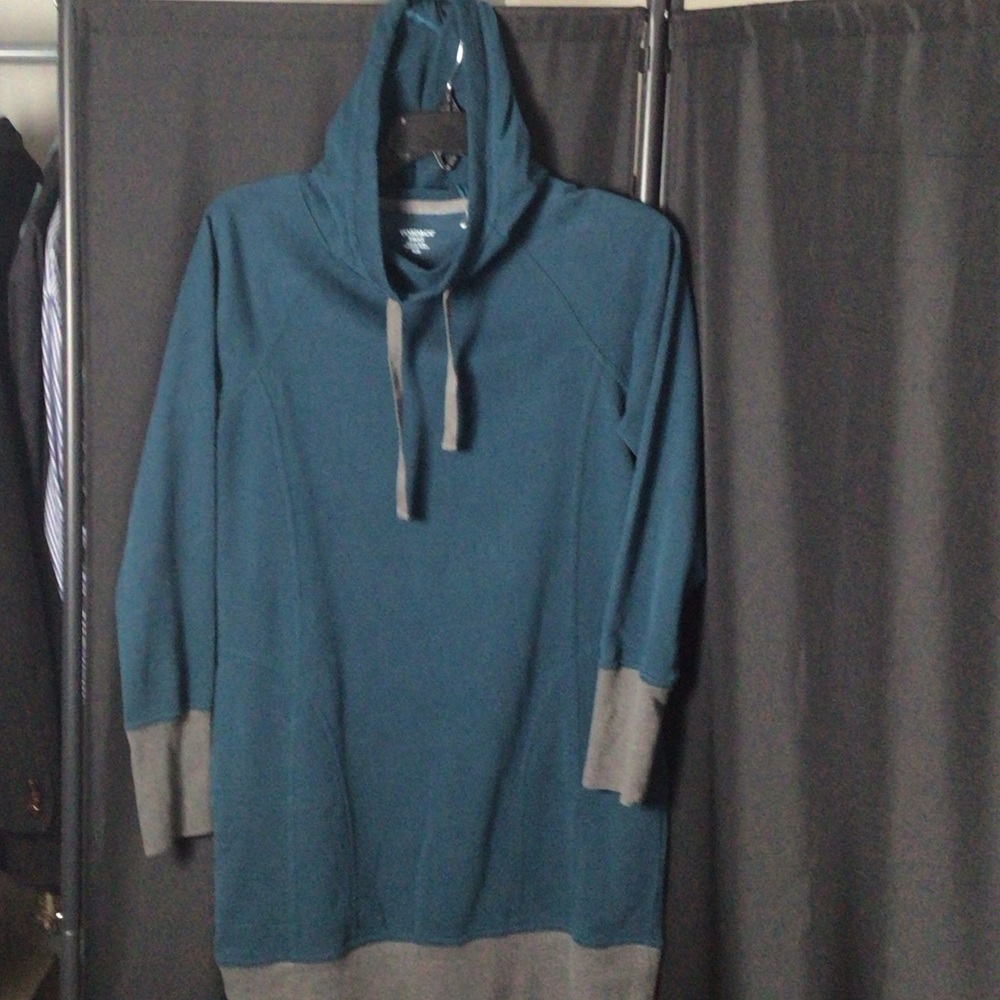 Toad & Co  Blue / Gray Hoodie Sweatshirt dress.Small  65% cotton 35% poly. Cute